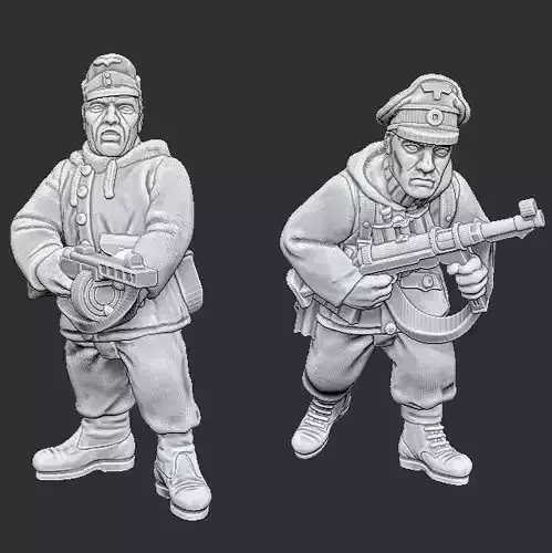 15mm Winter Germans Officer and acompanying smg gunner