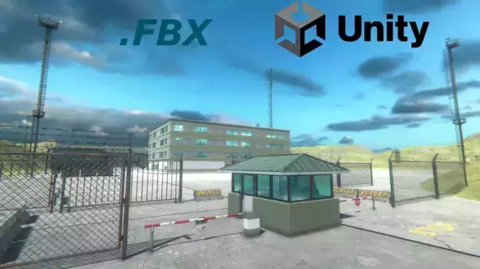 Military Base with airport Low-poly 3D model