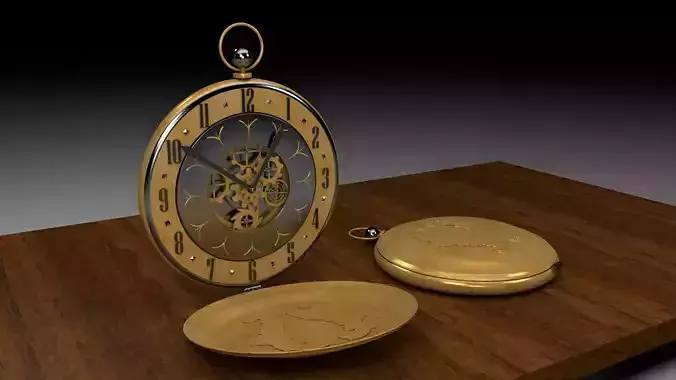 The watch gold pocket on wooden table