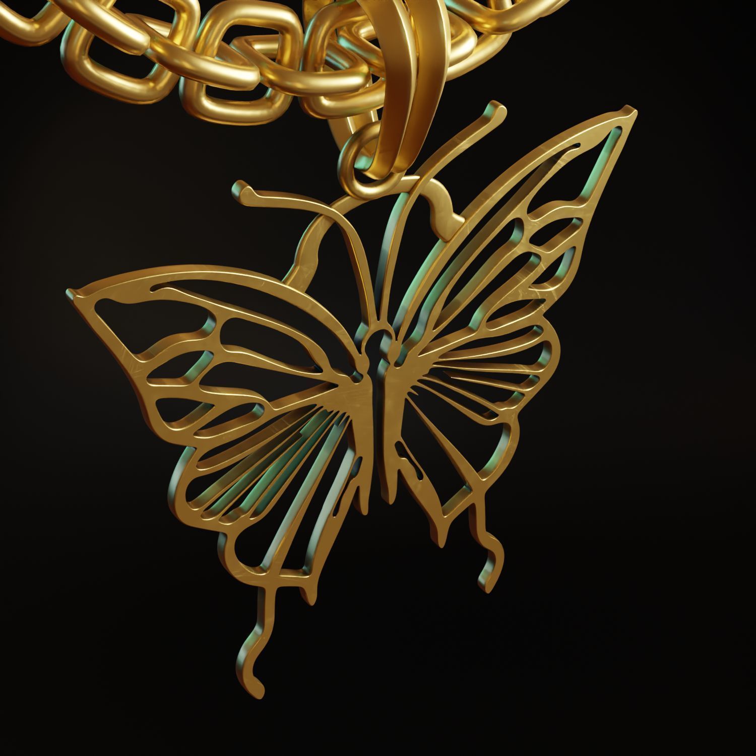 Butterfly Stylized Pendant Amulet Necklace Design 3D print model_6