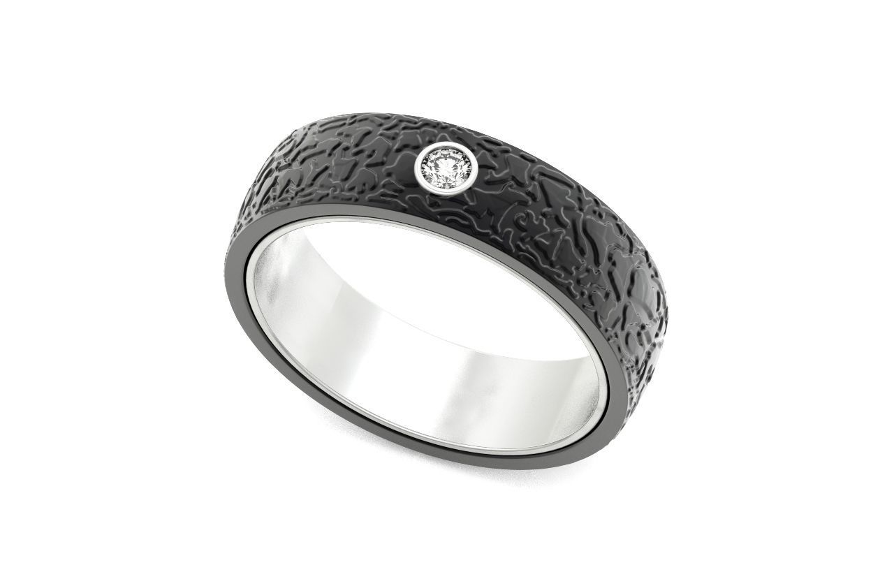 man carbon wedding bands and 1 brilliant-cut diamond 698 3D print model_11