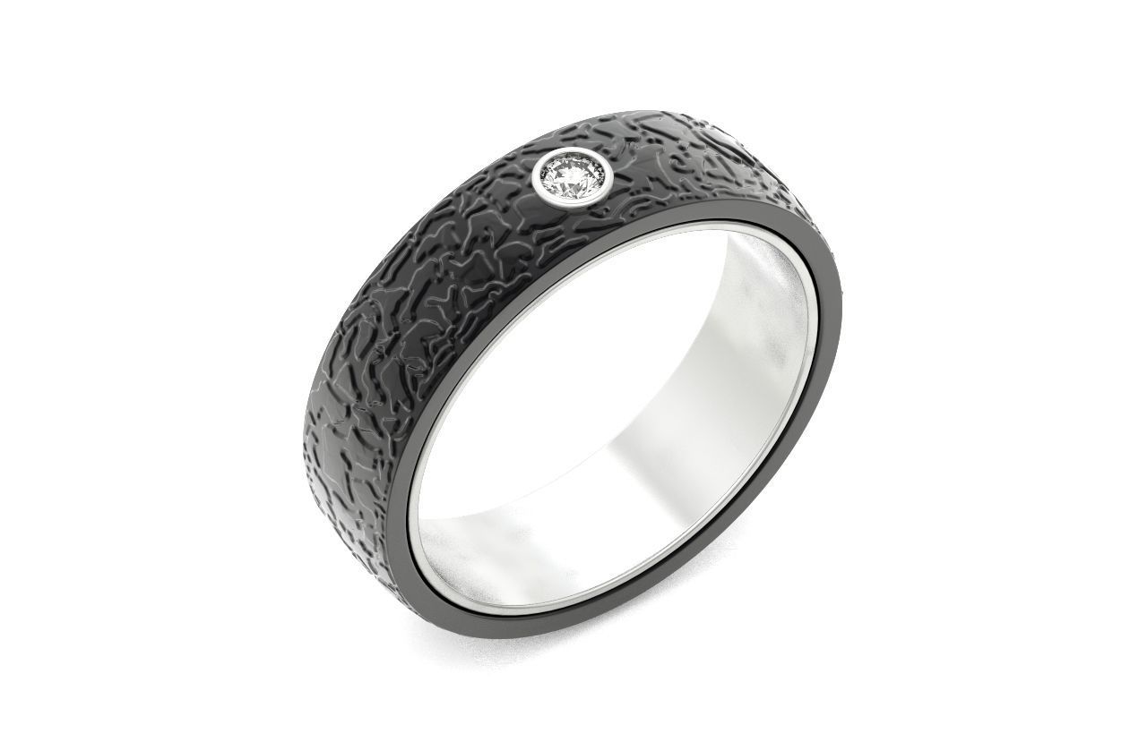 man carbon wedding bands and 1 brilliant-cut diamond 698 3D print model_12