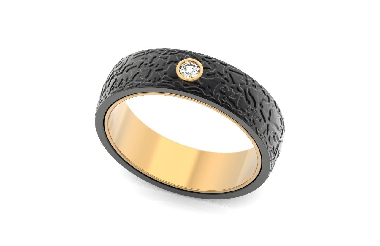 man carbon wedding bands and 1 brilliant-cut diamond 698 3D print model_9