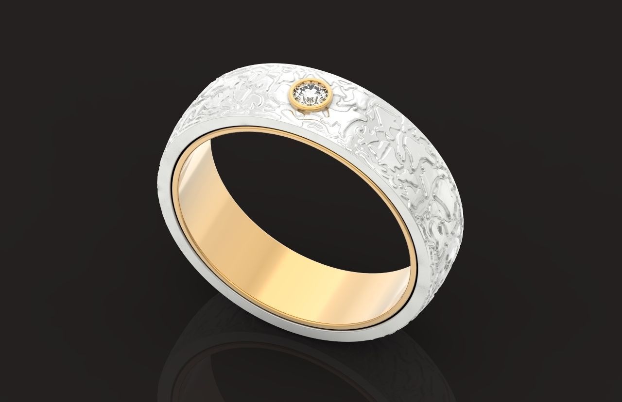 man carbon wedding bands and 1 brilliant-cut diamond 698 3D print model_16