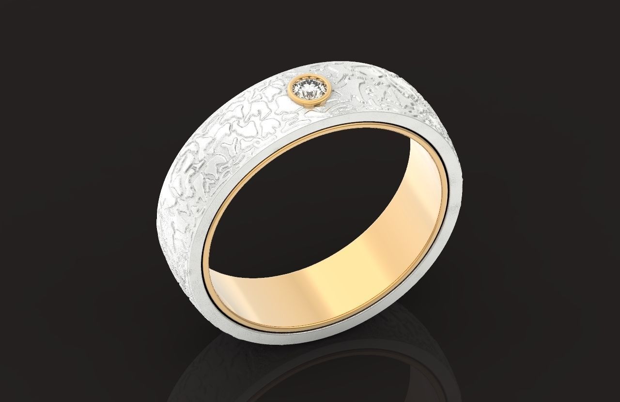 man carbon wedding bands and 1 brilliant-cut diamond 698 3D print model_22