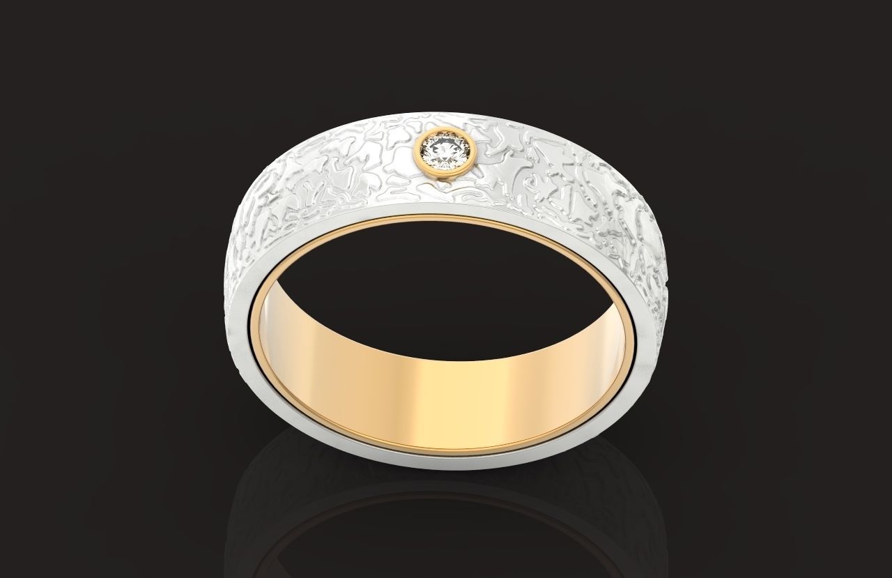 man carbon wedding bands and 1 brilliant-cut diamond 698 3D print model_20