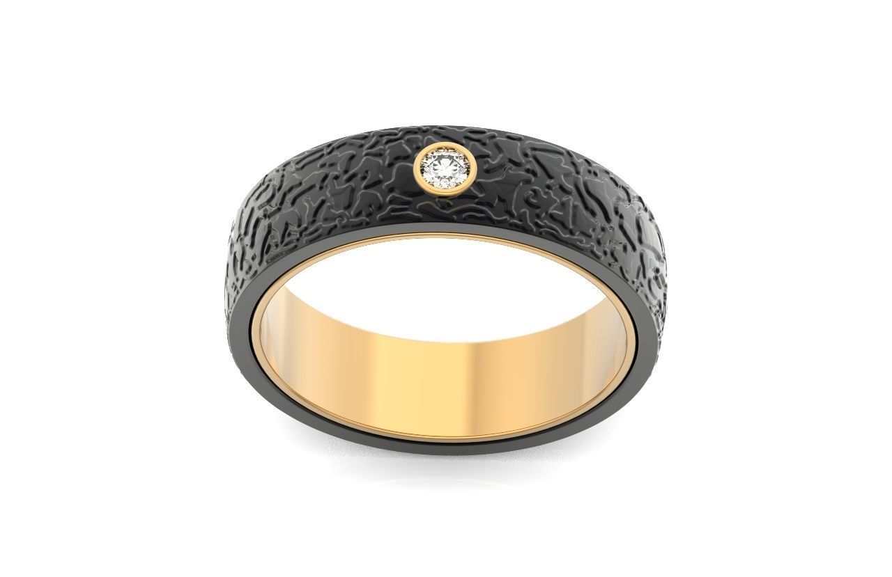 man carbon wedding bands and 1 brilliant-cut diamond 698 3D print model_1