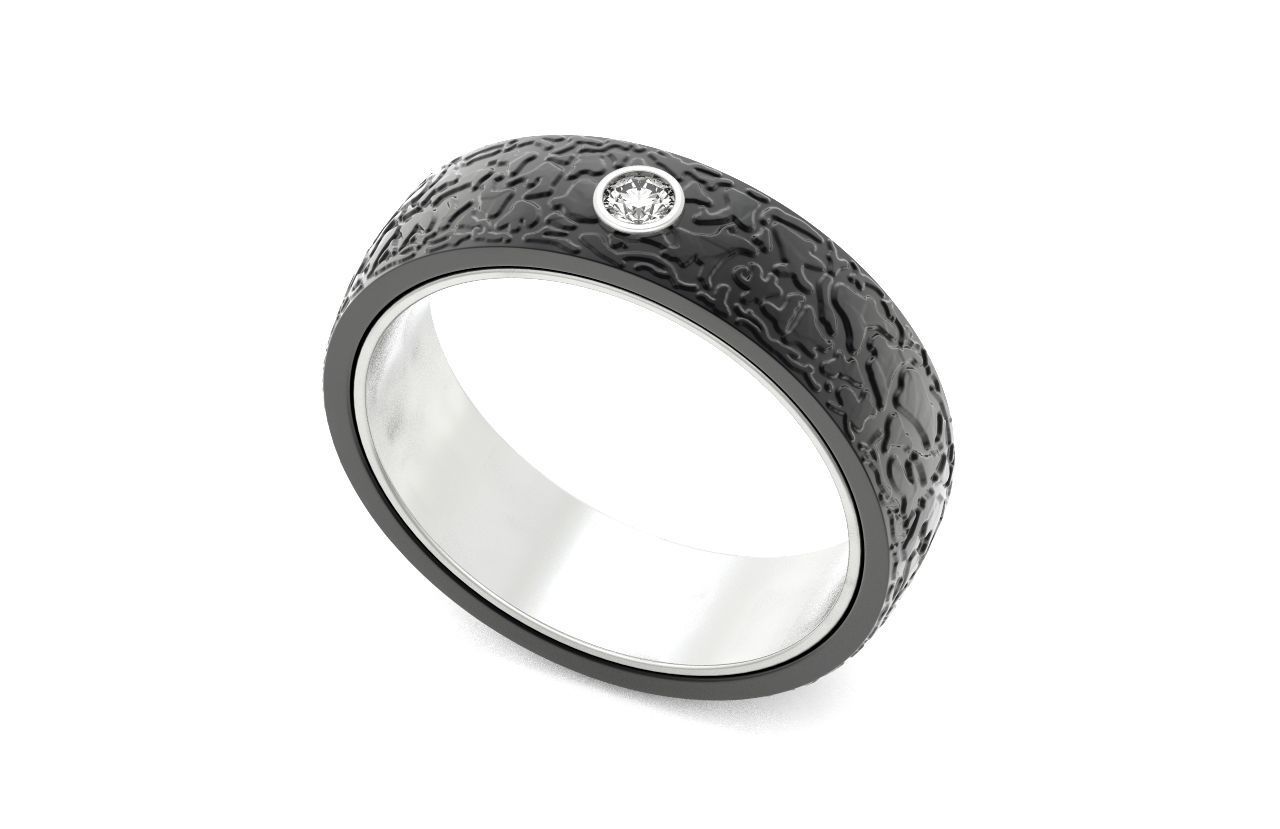 man carbon wedding bands and 1 brilliant-cut diamond 698 3D print model_13