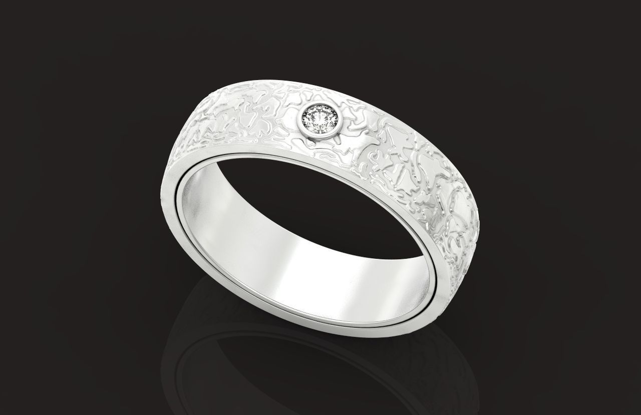 man carbon wedding bands and 1 brilliant-cut diamond 698 3D print model_25