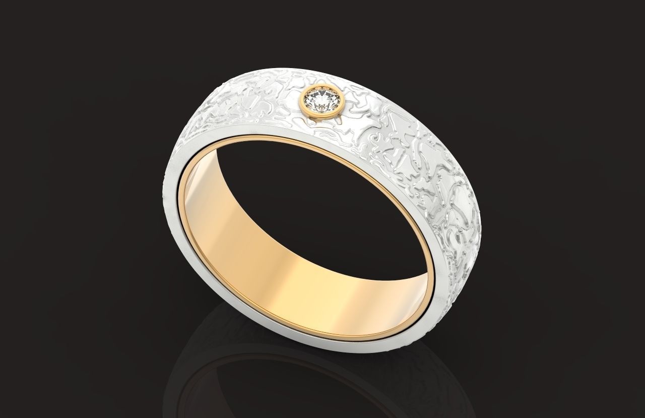 man carbon wedding bands and 1 brilliant-cut diamond 698 3D print model_19