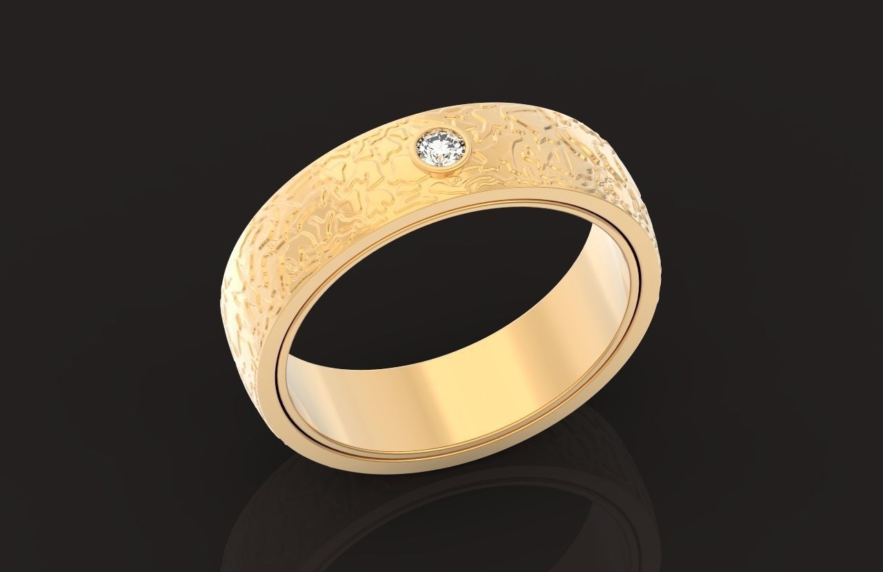 man carbon wedding bands and 1 brilliant-cut diamond 698 3D print model_36