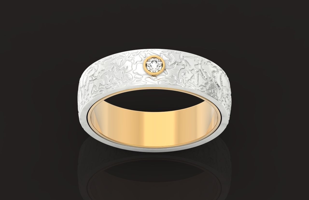 man carbon wedding bands and 1 brilliant-cut diamond 698 3D print model_21