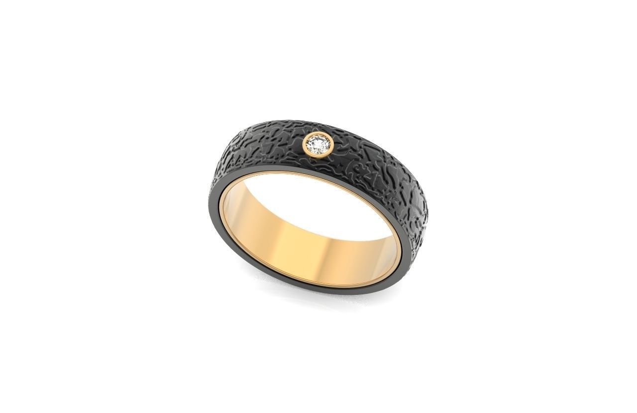 man carbon wedding bands and 1 brilliant-cut diamond 698 3D print model_10