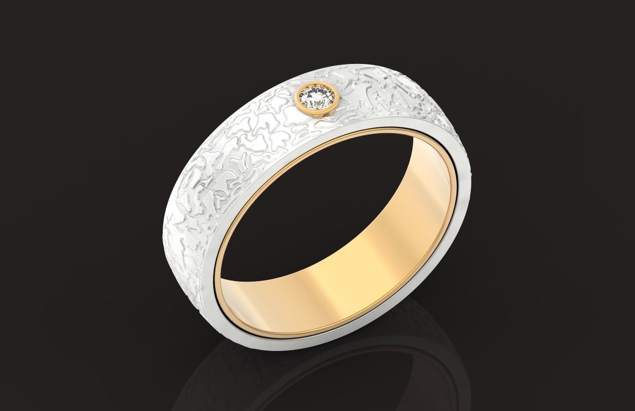 man carbon wedding bands and 1 brilliant-cut diamond 698 3D print model_37