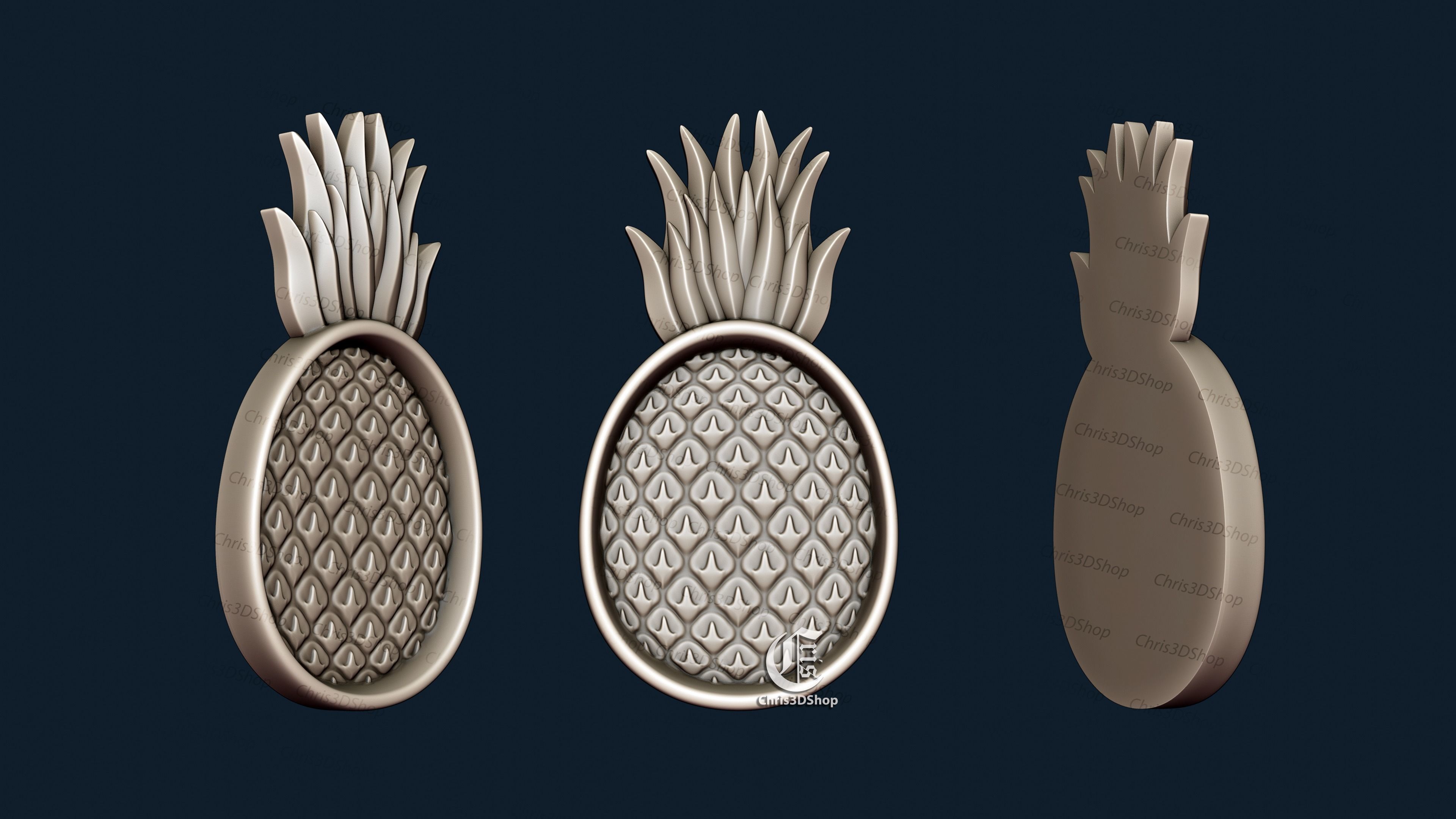 Pineapple Tray - STL model for CNC  3D print model_1