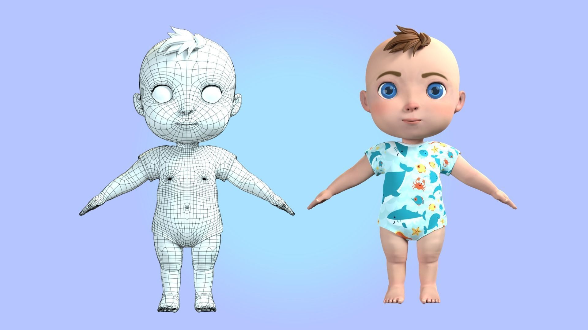 Cartoon Baby Rigged 3D model Low-poly 3D model_23