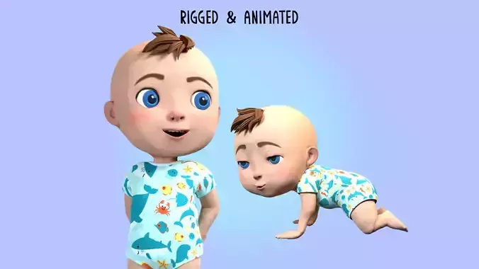 Cartoon Baby Rigged 3D model Low-poly 3D model