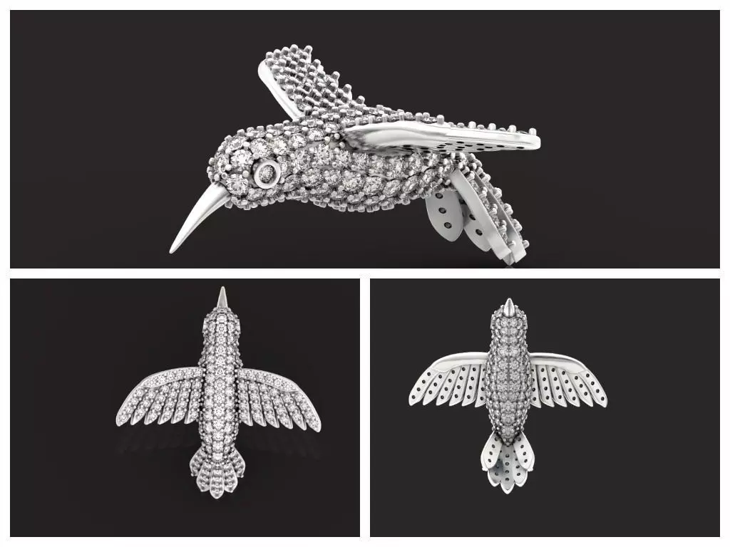 pendant hummingbird bird studded with diamonds 700 3D print model