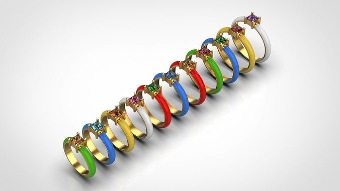 Enamel Ring with Square Stone Pack - 15 - 20mm N28 3D print model