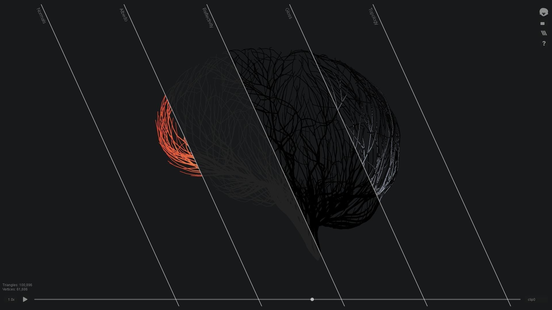 Human brain made out of lines Unrolling growing animation 3D model_5
