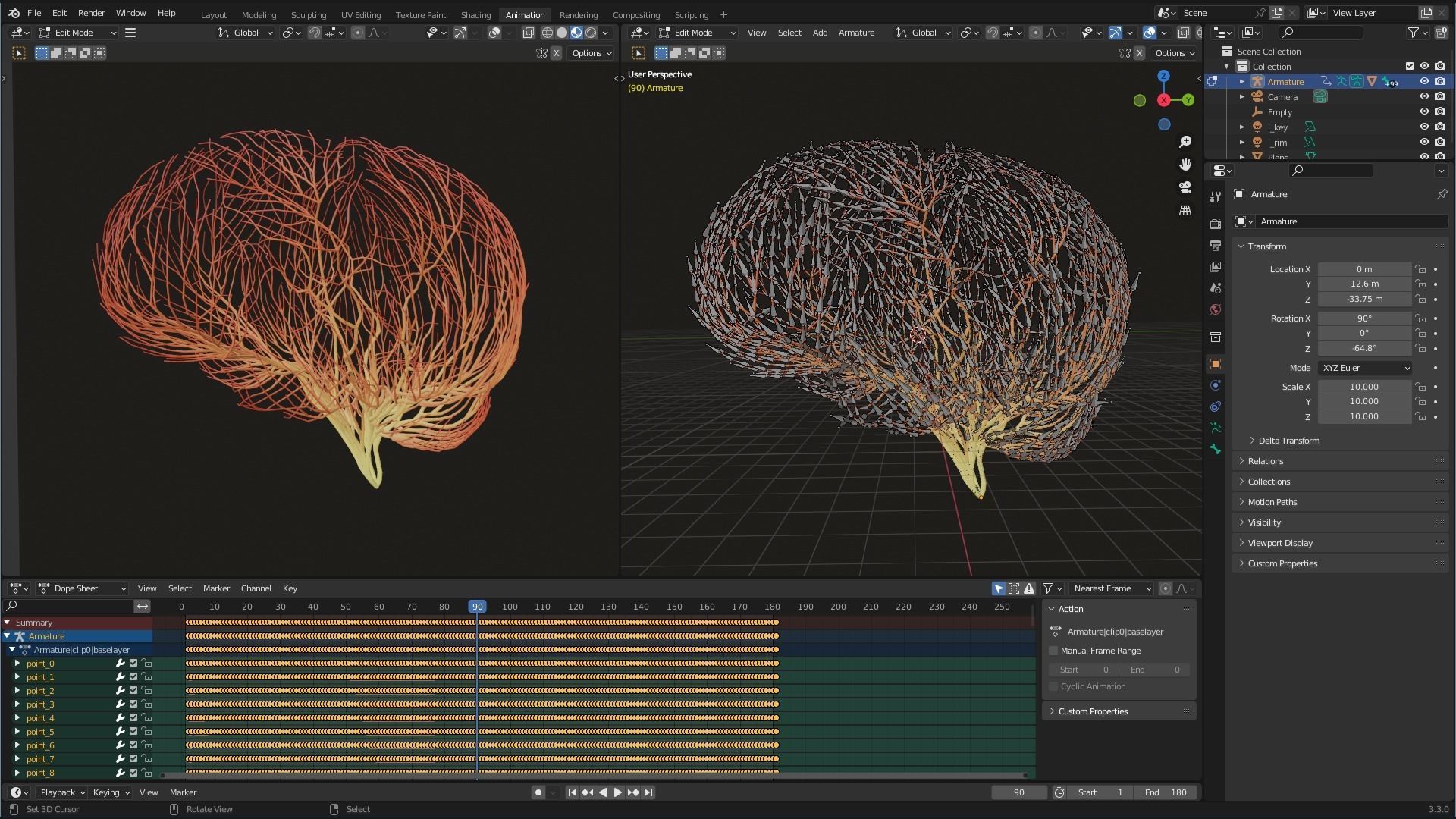 Human brain made out of lines Unrolling growing animation 3D model_7