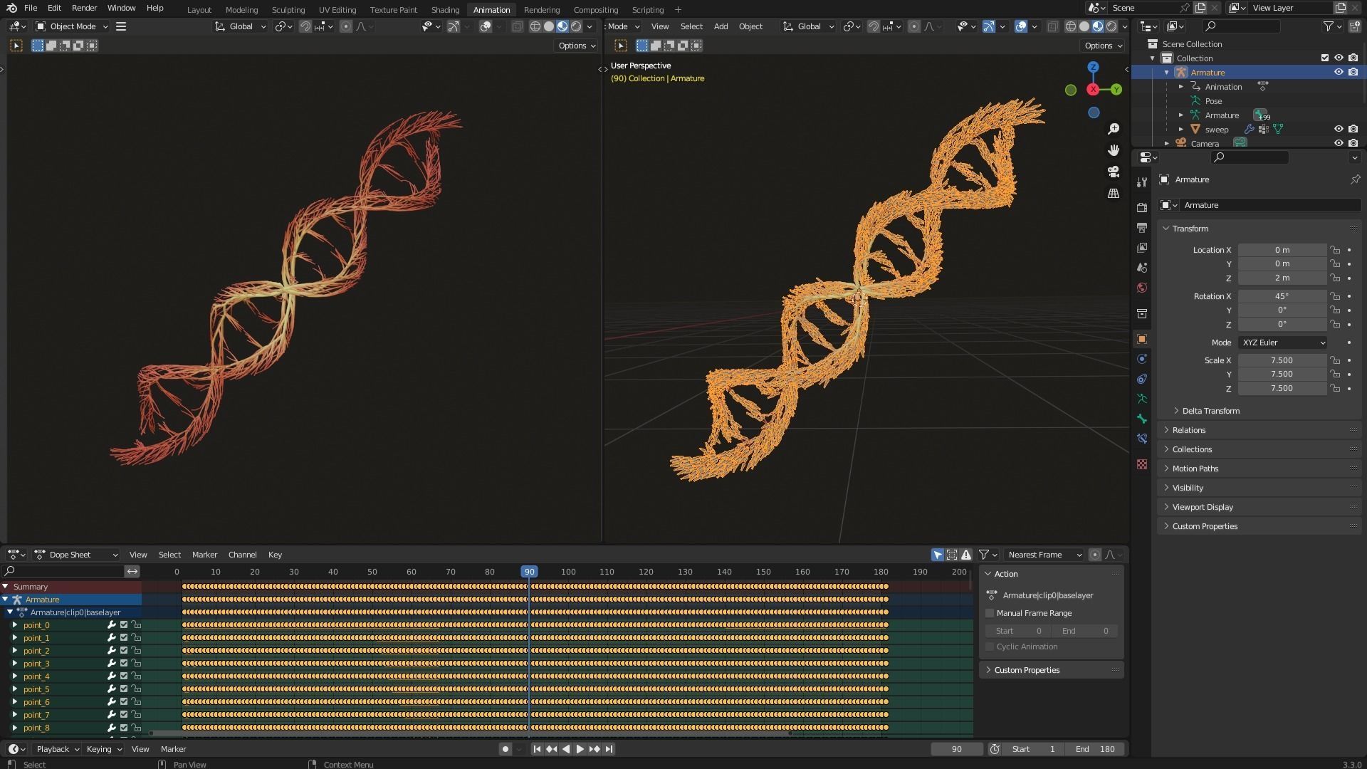 Human DNA made out of lines Unrolling growing animation 3D model_7
