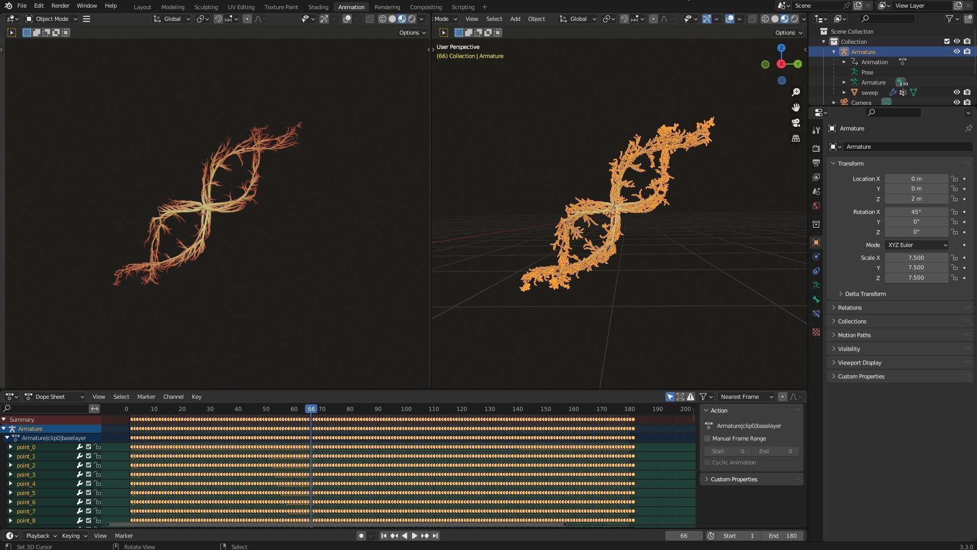 Human DNA made out of lines Unrolling growing animation 3D model_8