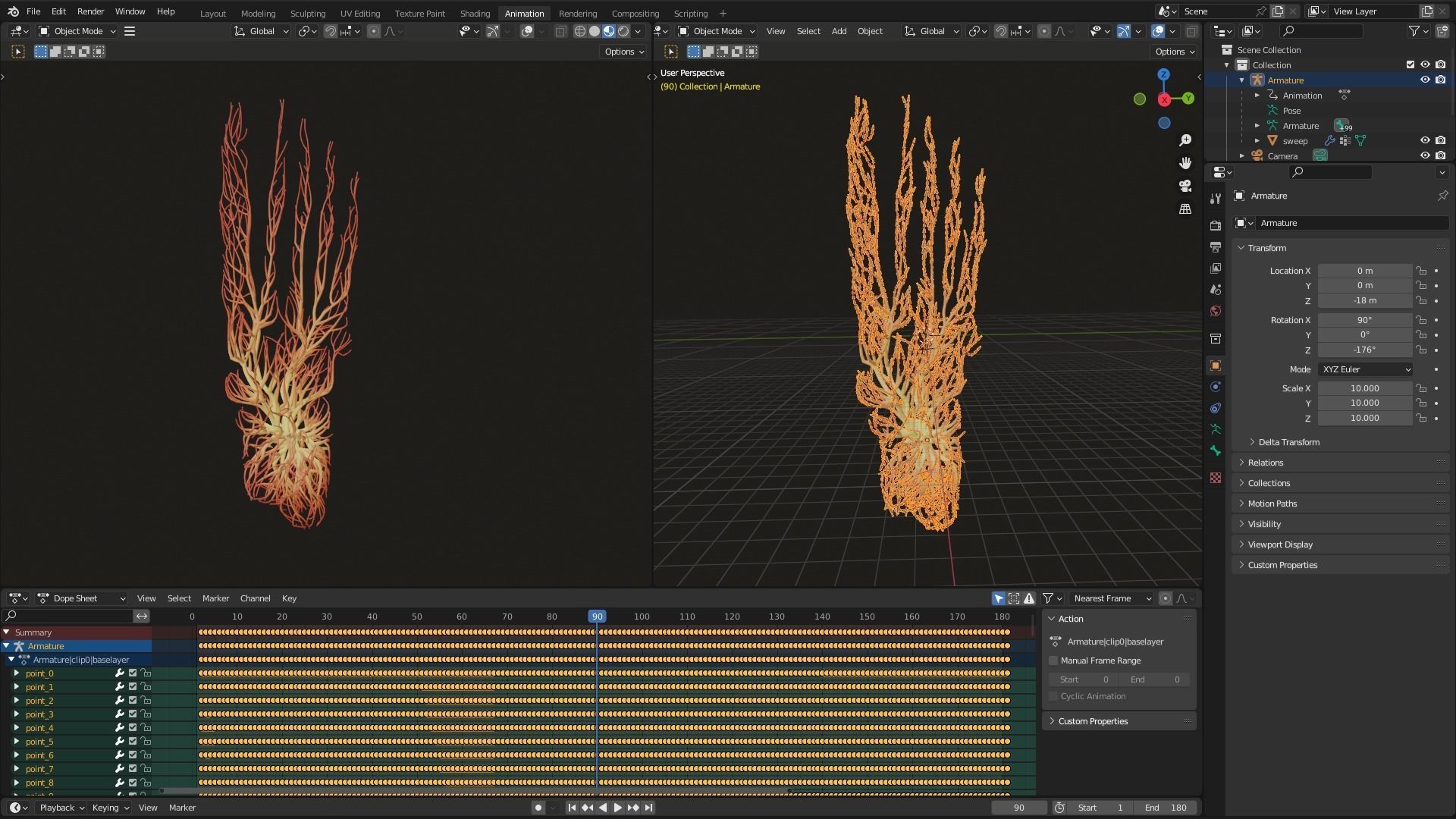 Human feet made out of lines Unrolling growing animation 3D model_7