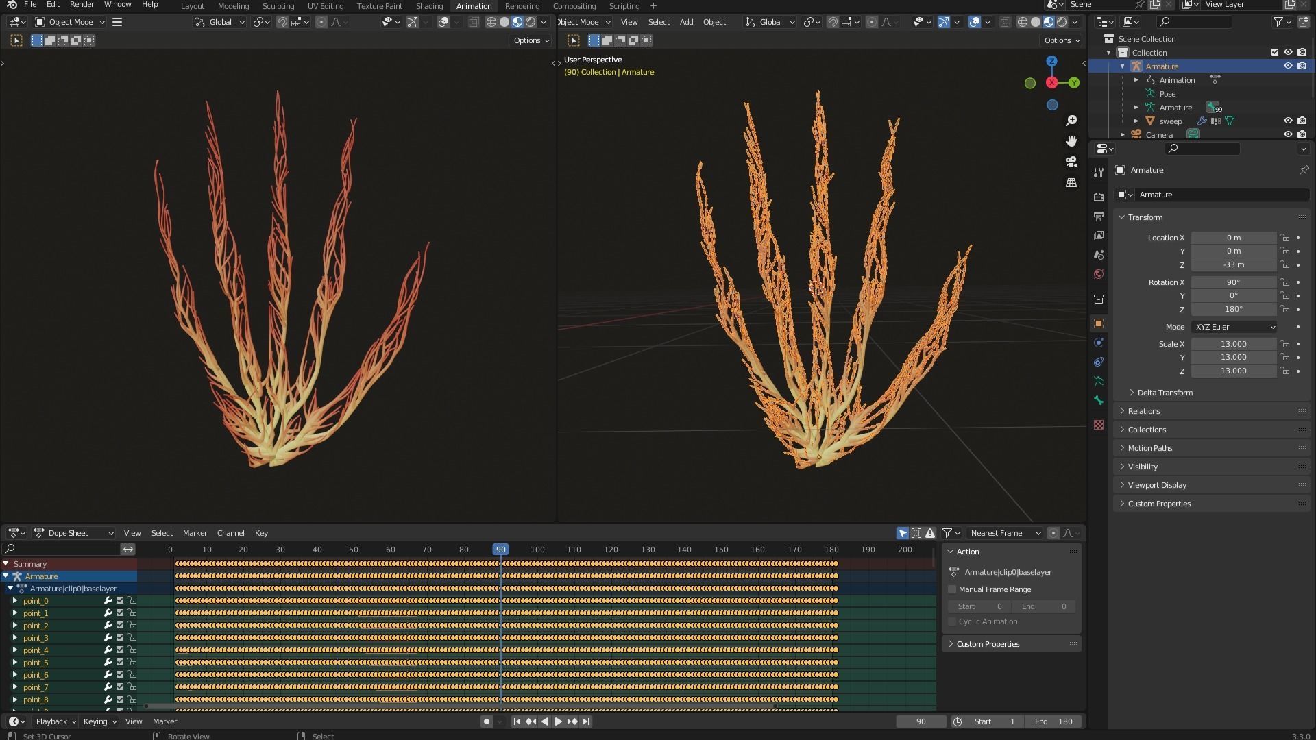 Human hand made out of lines Unrolling growing animation 3D model_7