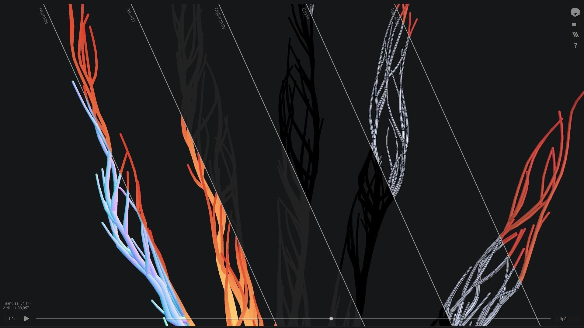 Human hand made out of lines Unrolling growing animation 3D model_5