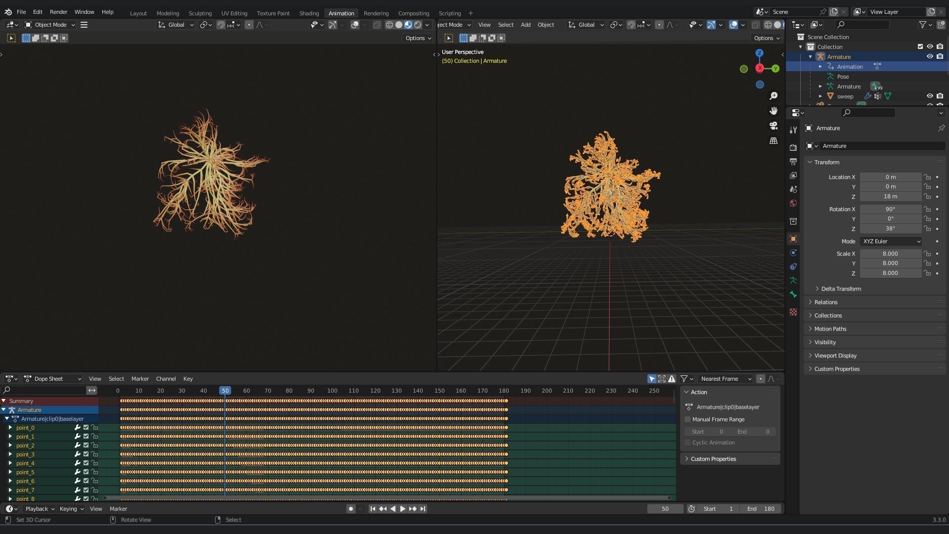 Human heart made out of lines Unrolling growing animation 3D model_8