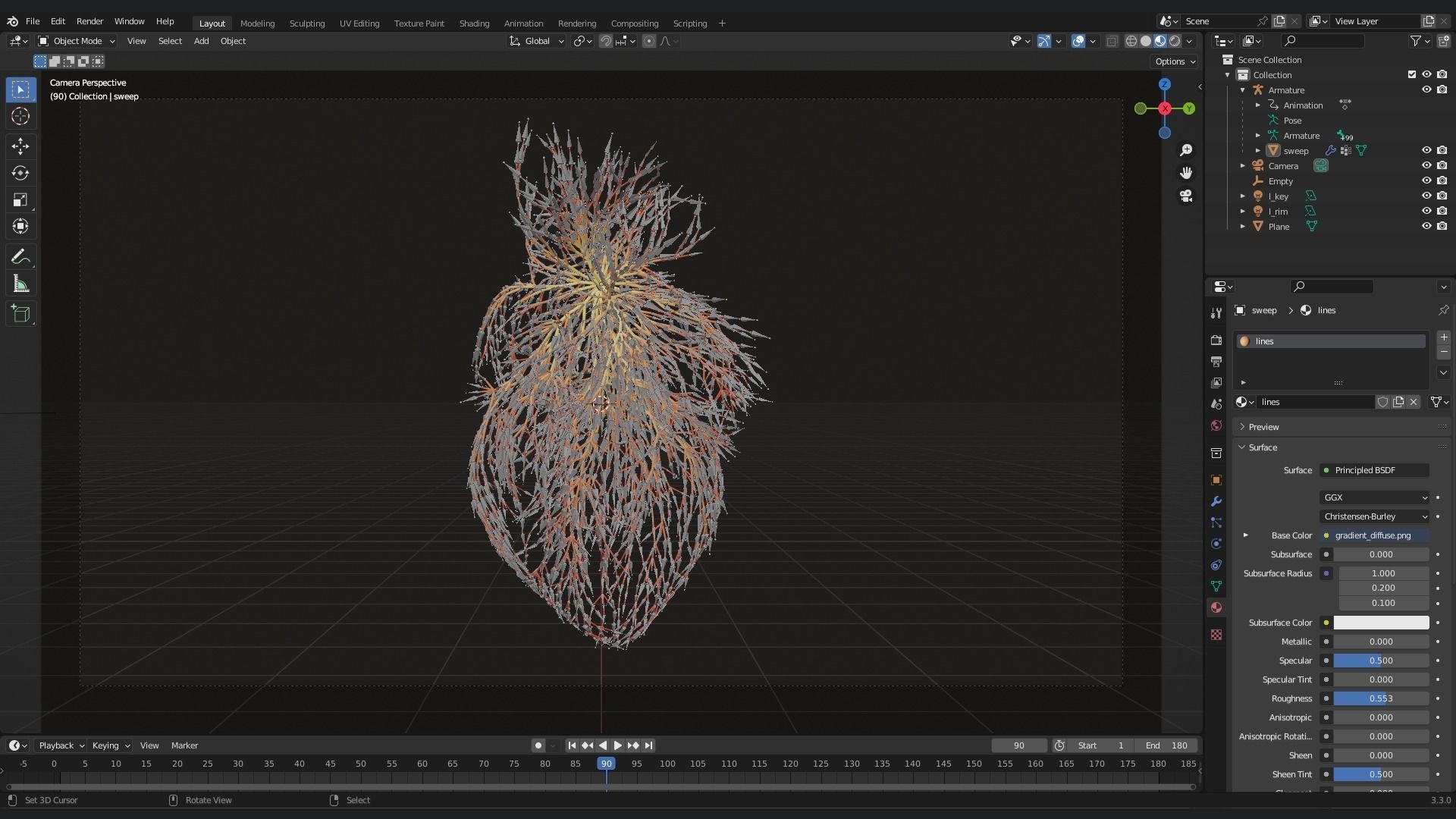 Human heart made out of lines Unrolling growing animation 3D model_6