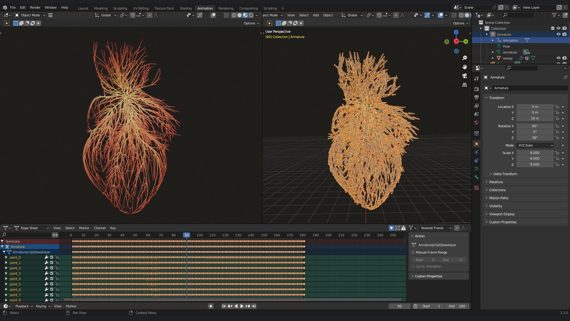Human heart made out of lines Unrolling growing animation 3D model_7