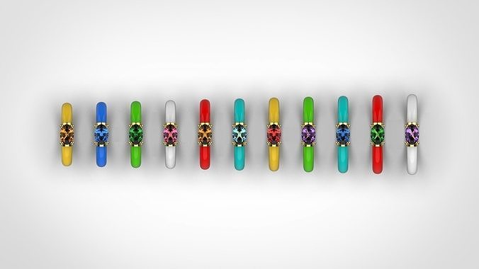Enamel Ring with Oval Stone Pack - 15 - 20mm N29 3D print model