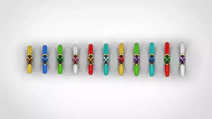 Enamel Ring with Oval Stone Pack - 15 - 20mm N29