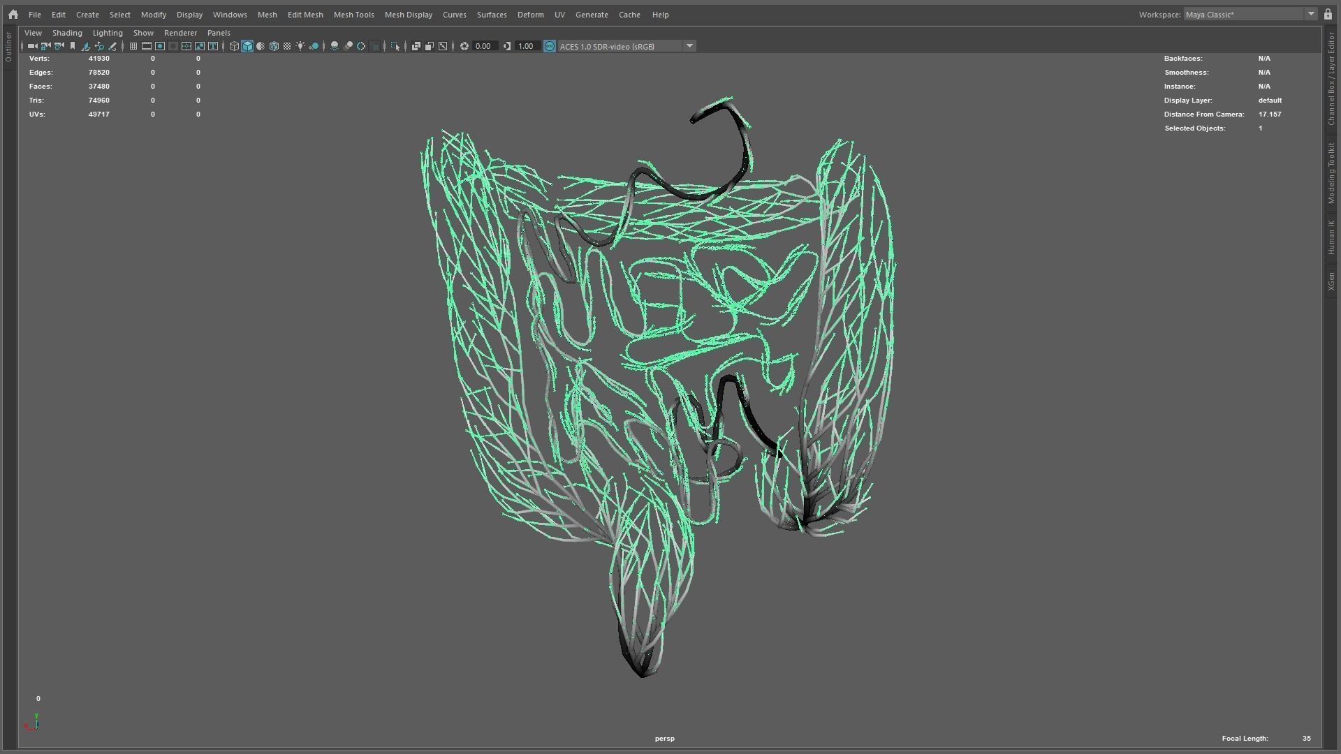 Human intestines made out of lines Unrolling growing animation 3D model_11