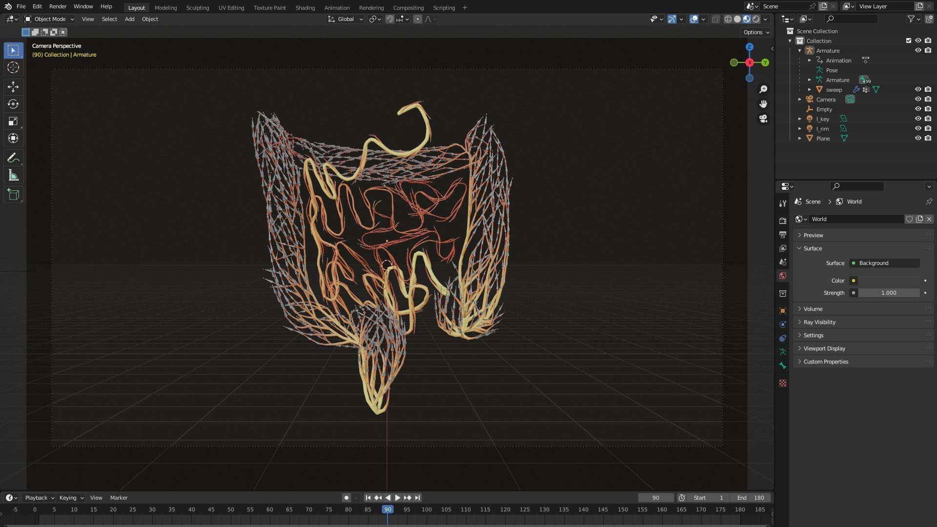 Human intestines made out of lines Unrolling growing animation 3D model_6
