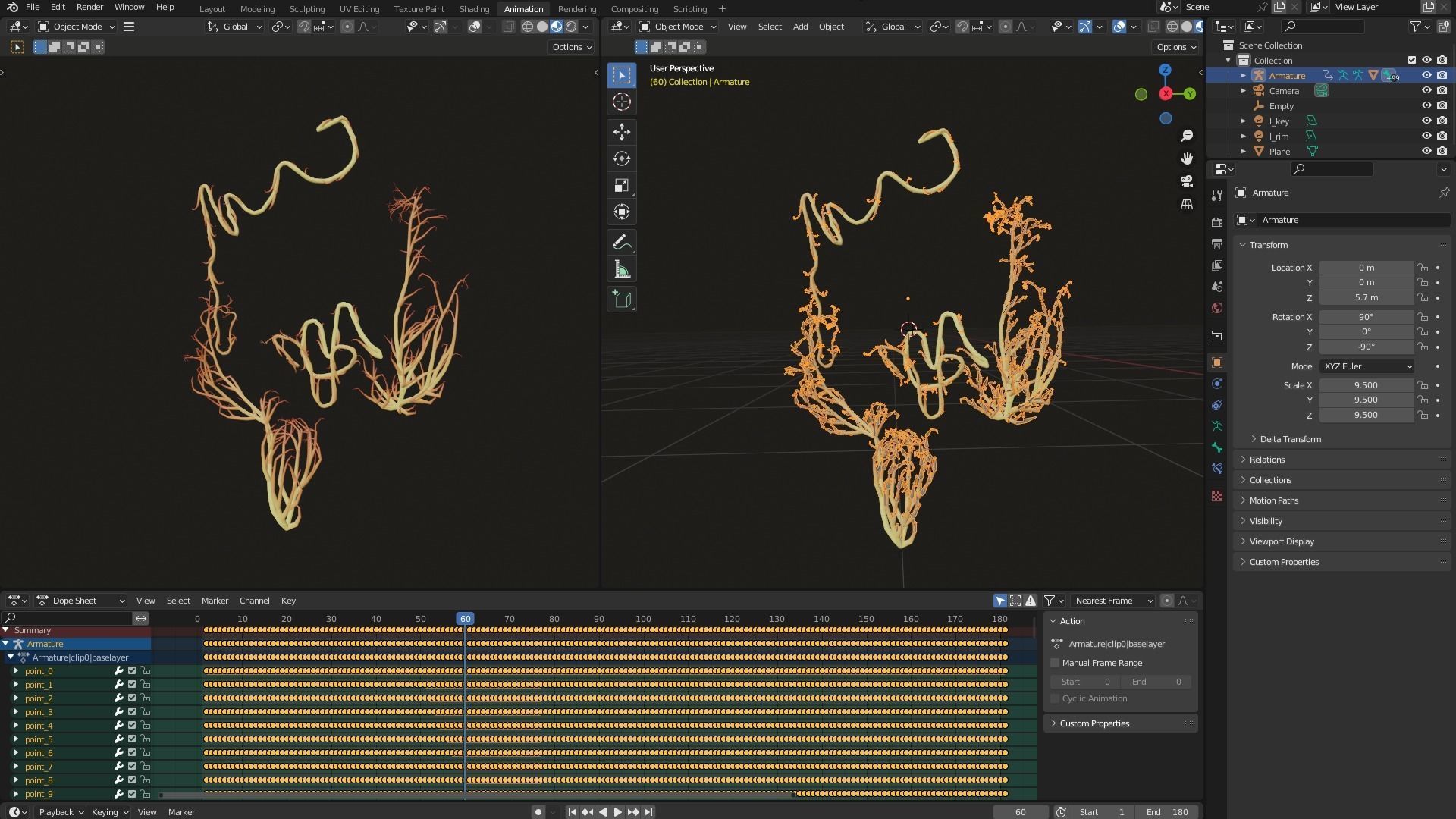 Human intestines made out of lines Unrolling growing animation 3D model_8