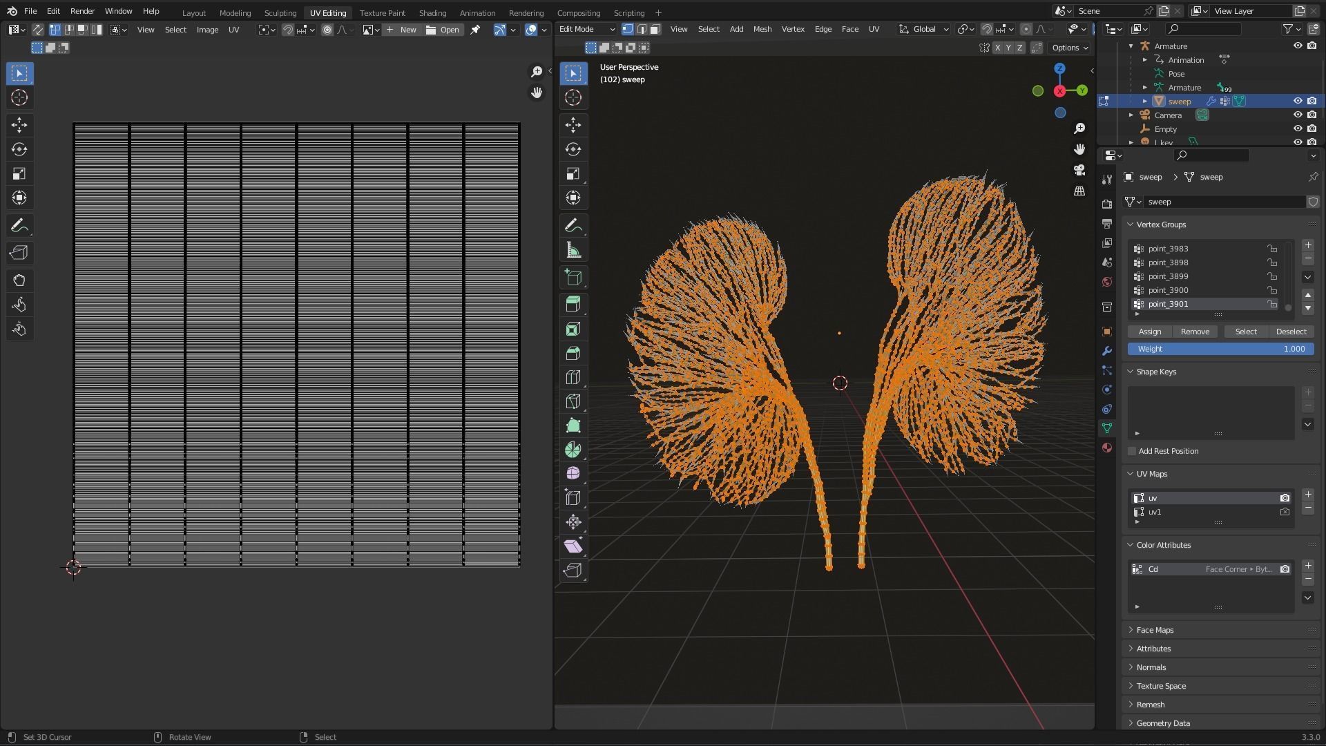 Human kidney made out of lines Unrolling growing animation 3D model_9