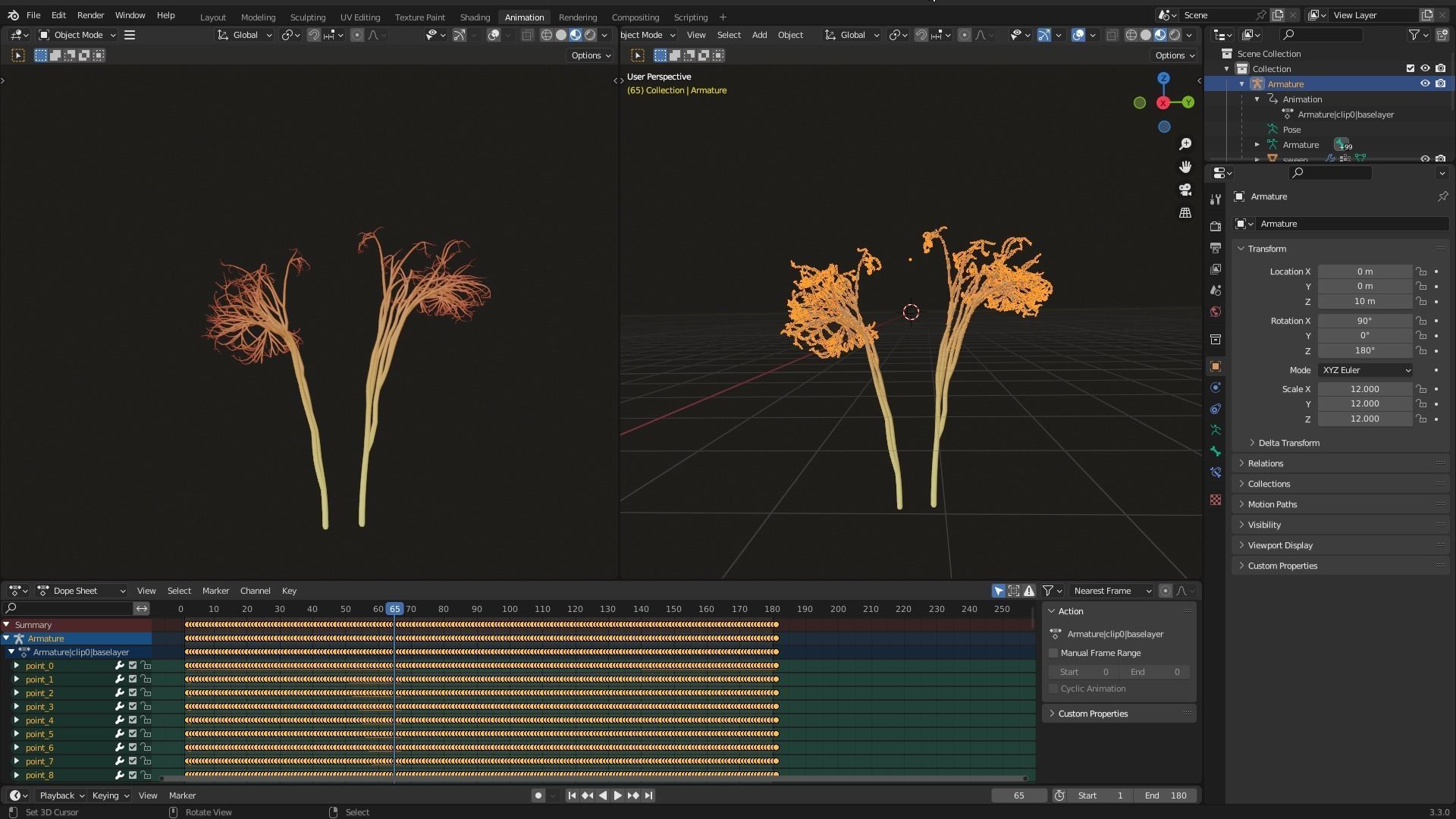 Human kidney made out of lines Unrolling growing animation 3D model_8