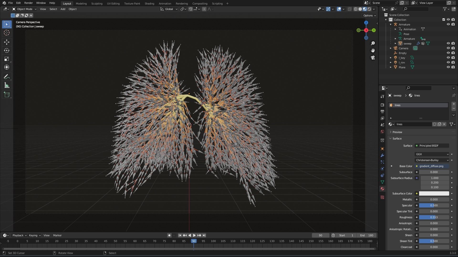 Human lungs made out of lines Unrolling growing animation 3D model_6