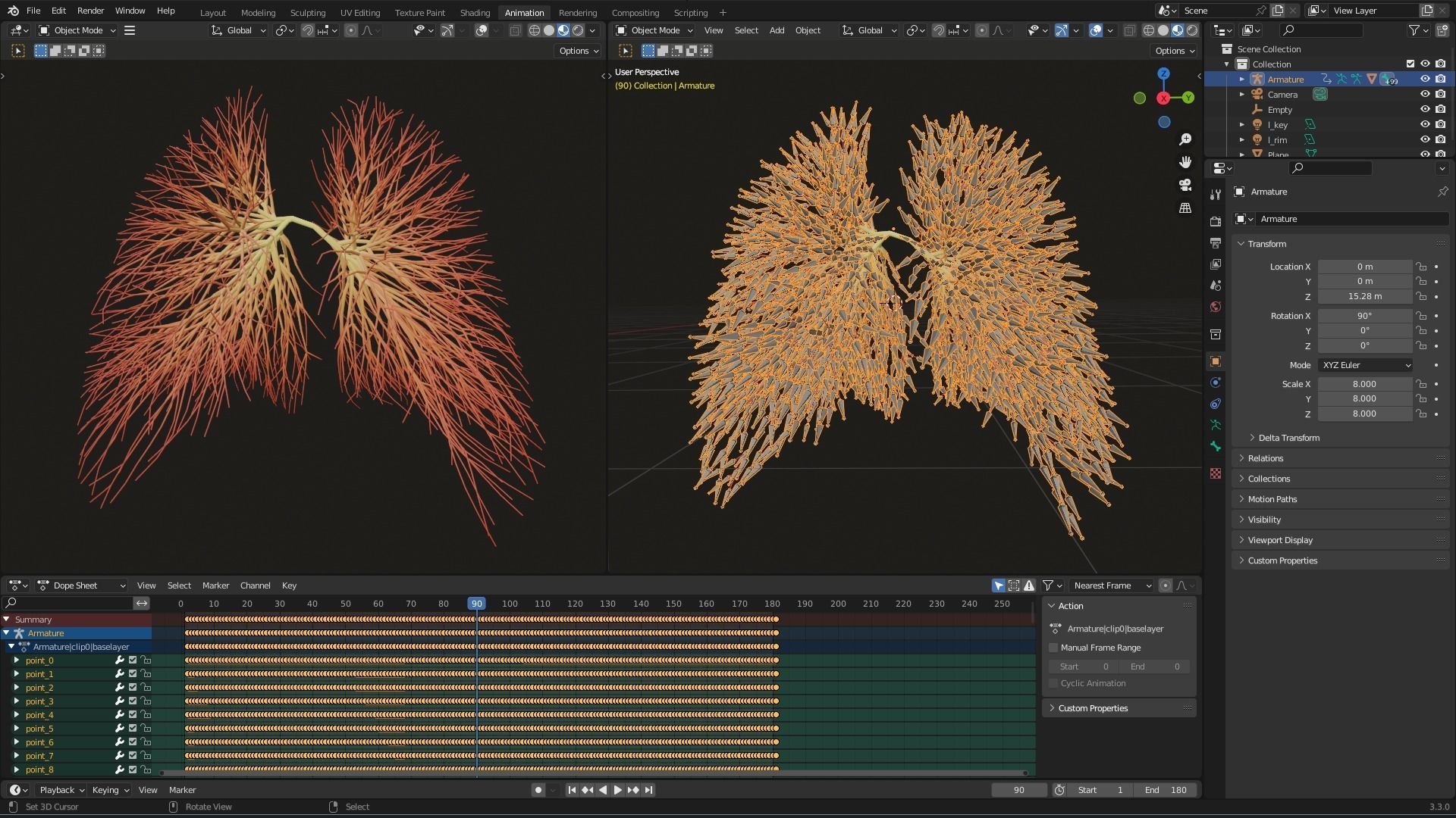 Human lungs made out of lines Unrolling growing animation 3D model_7