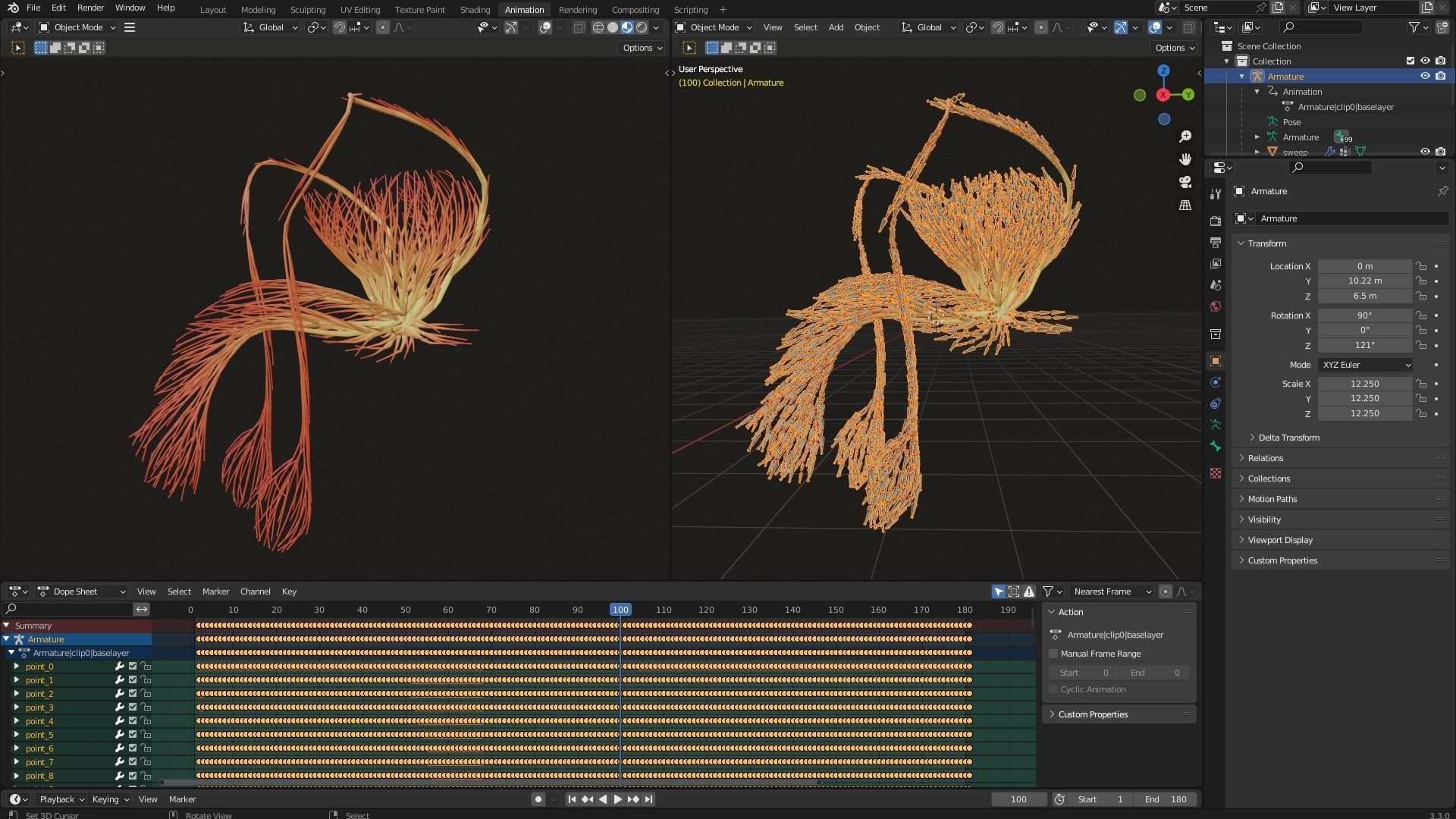 Human Tescticles made out of lines Unrolling growing animation 3D model_7