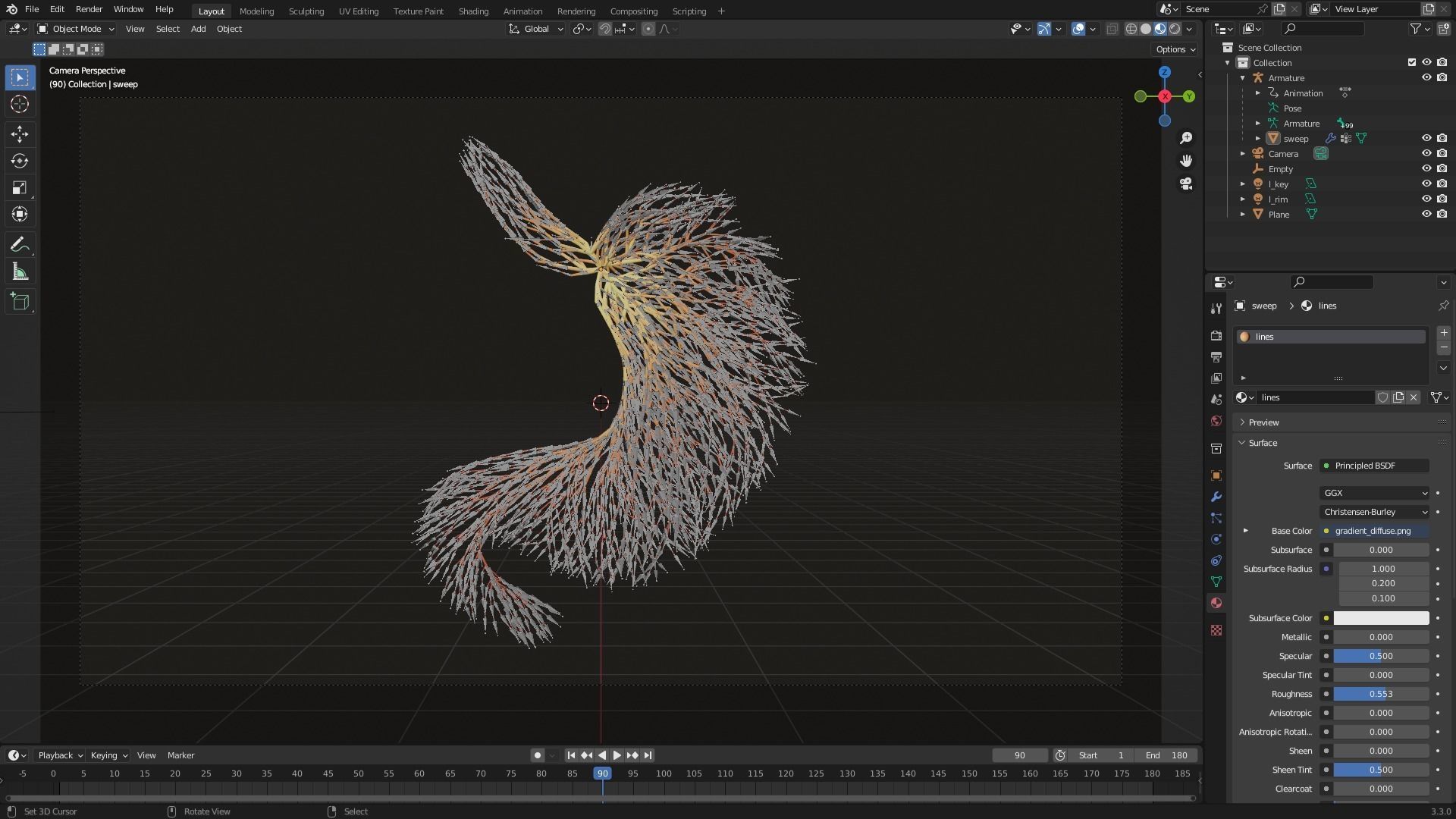 Human stomach made out of lines Unrolling growing animation 3D model_6