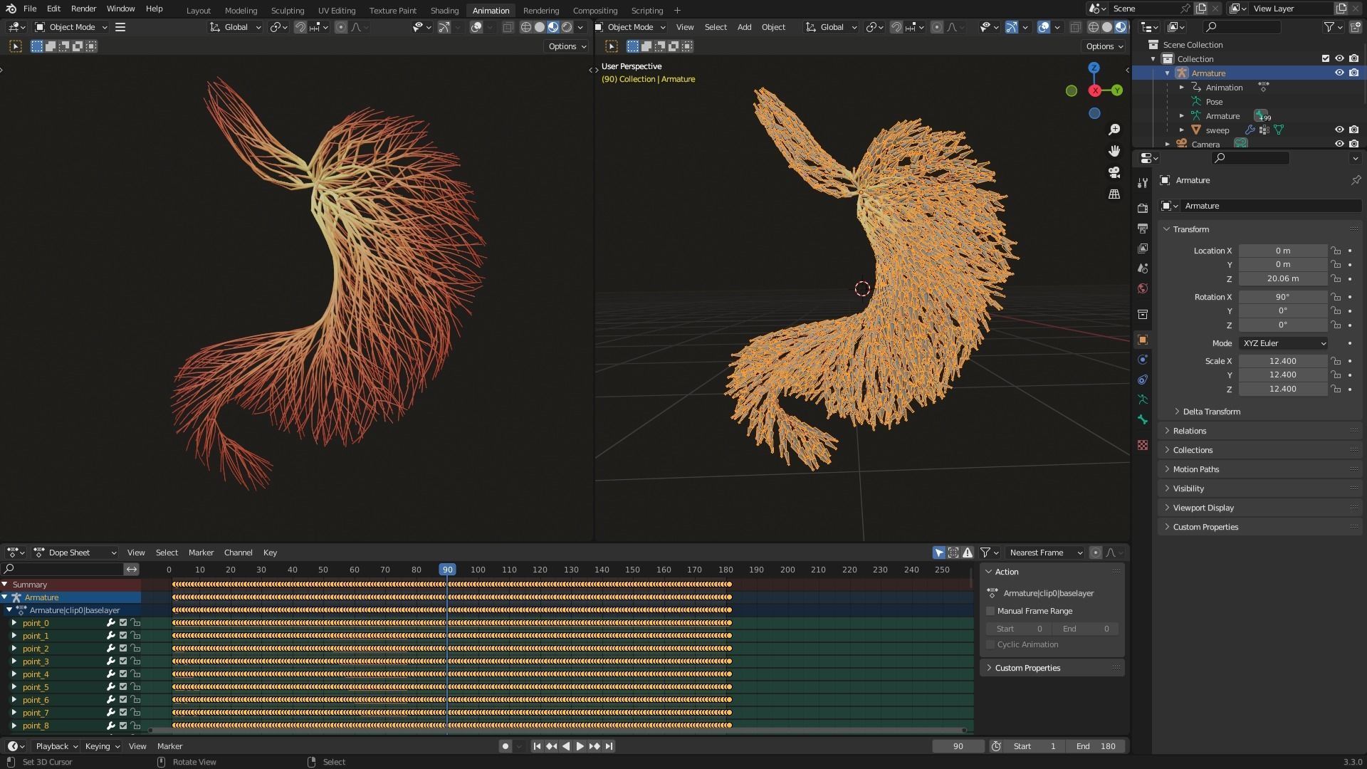Human stomach made out of lines Unrolling growing animation 3D model_7