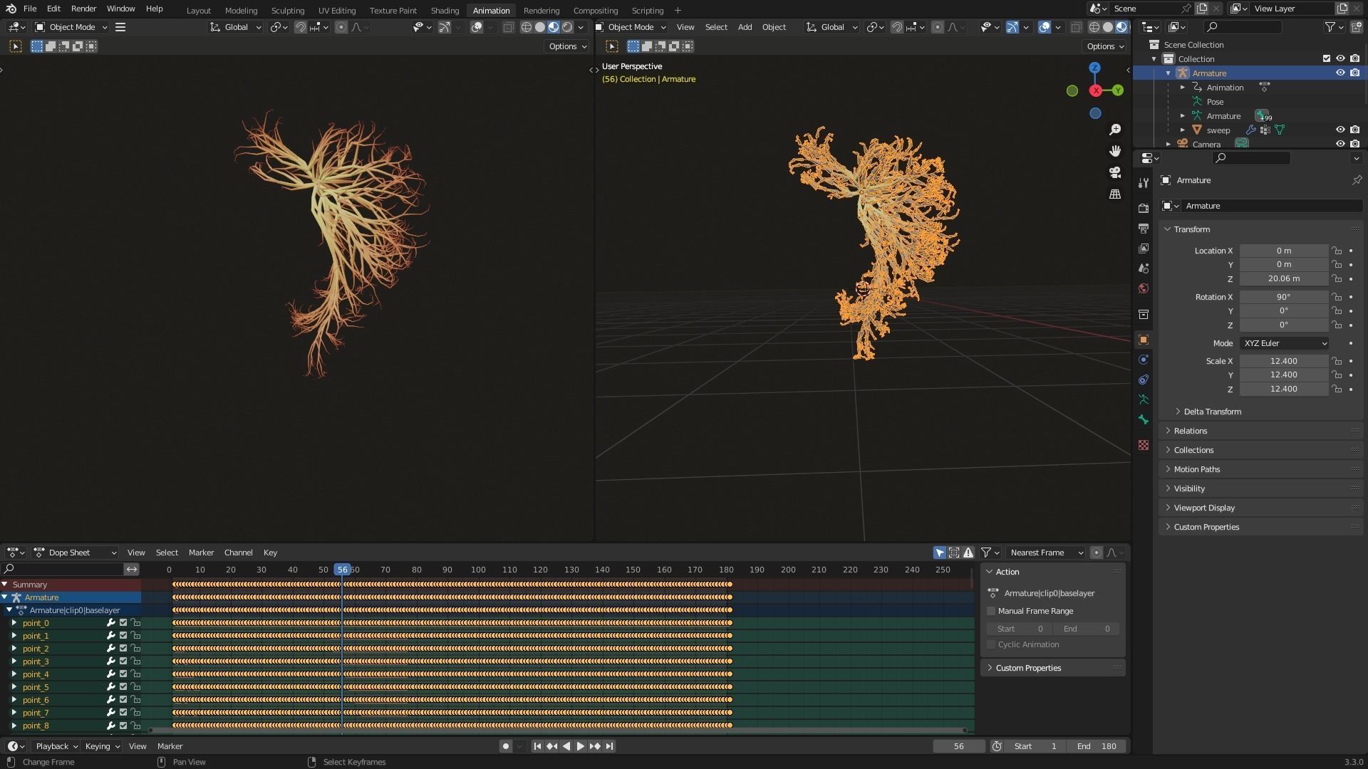 Human stomach made out of lines Unrolling growing animation 3D model_8