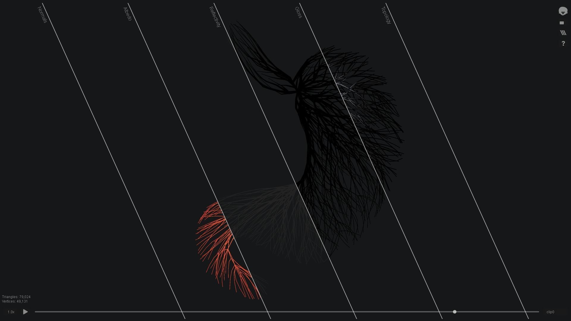 Human stomach made out of lines Unrolling growing animation 3D model_5