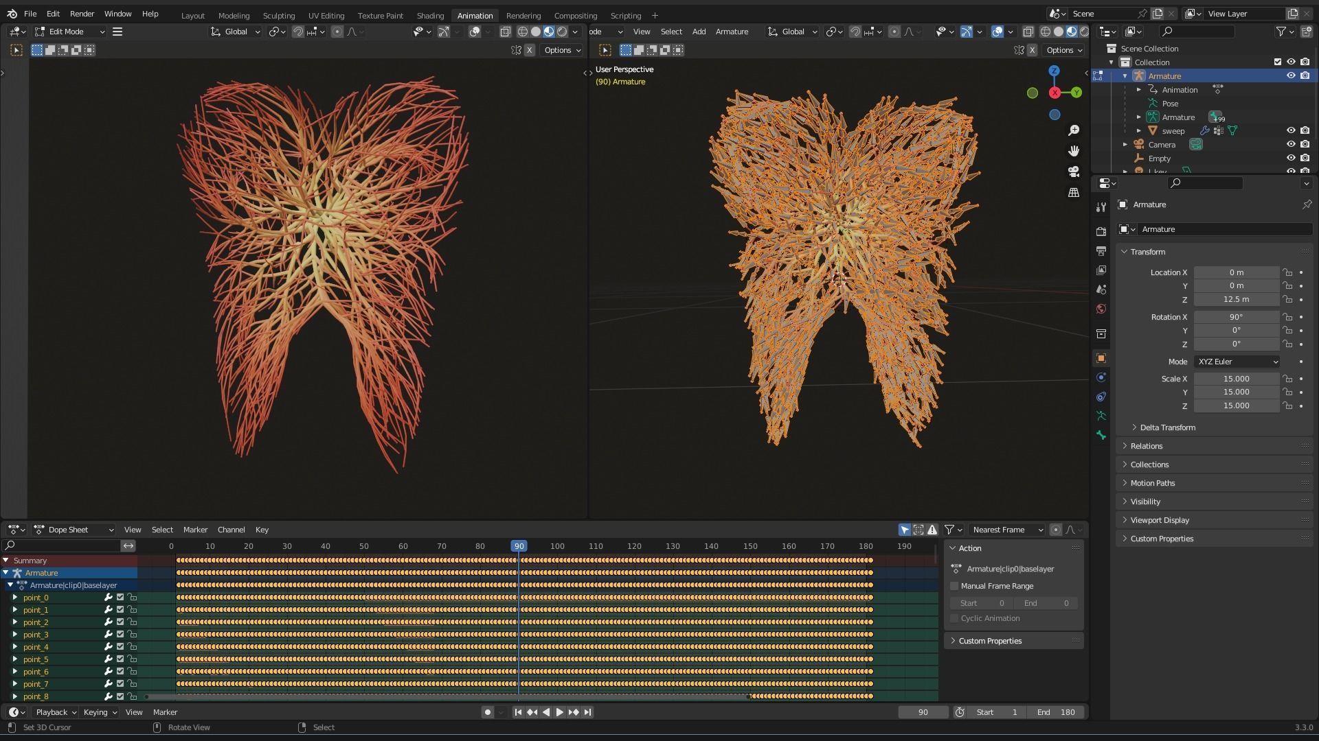 Human tooth made out of lines Unrolling growing animation 3D model_7