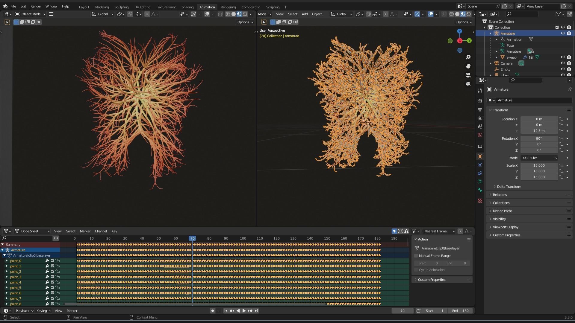 Human tooth made out of lines Unrolling growing animation 3D model_8