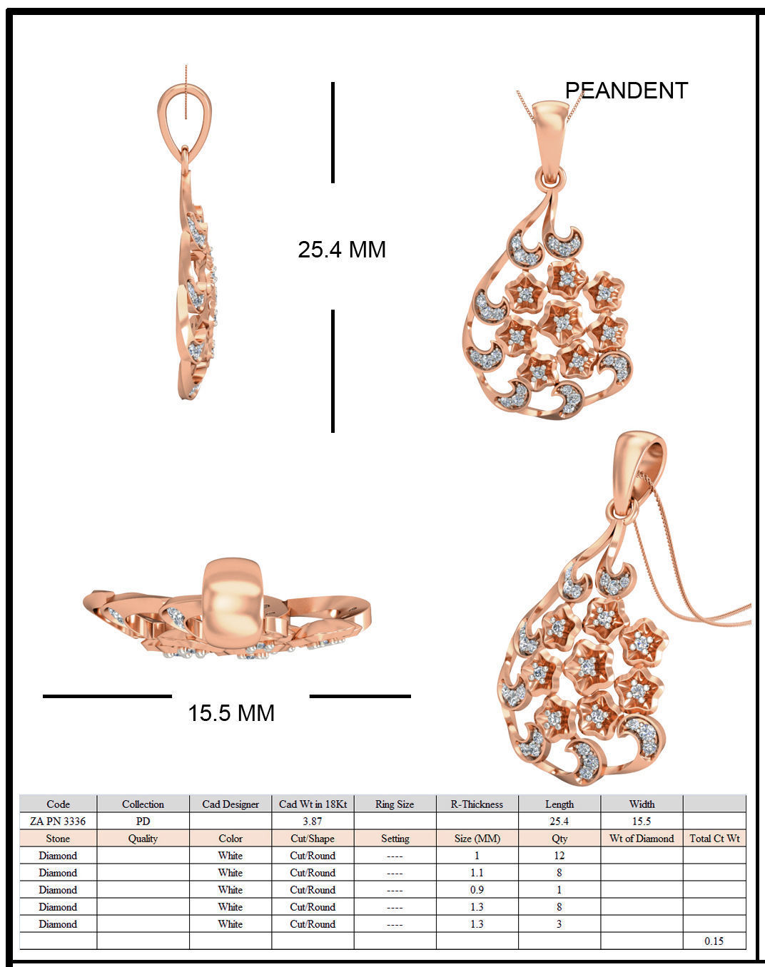 Women flower bookey ring earrings pendant 3dm stl render detail 3D print model_10